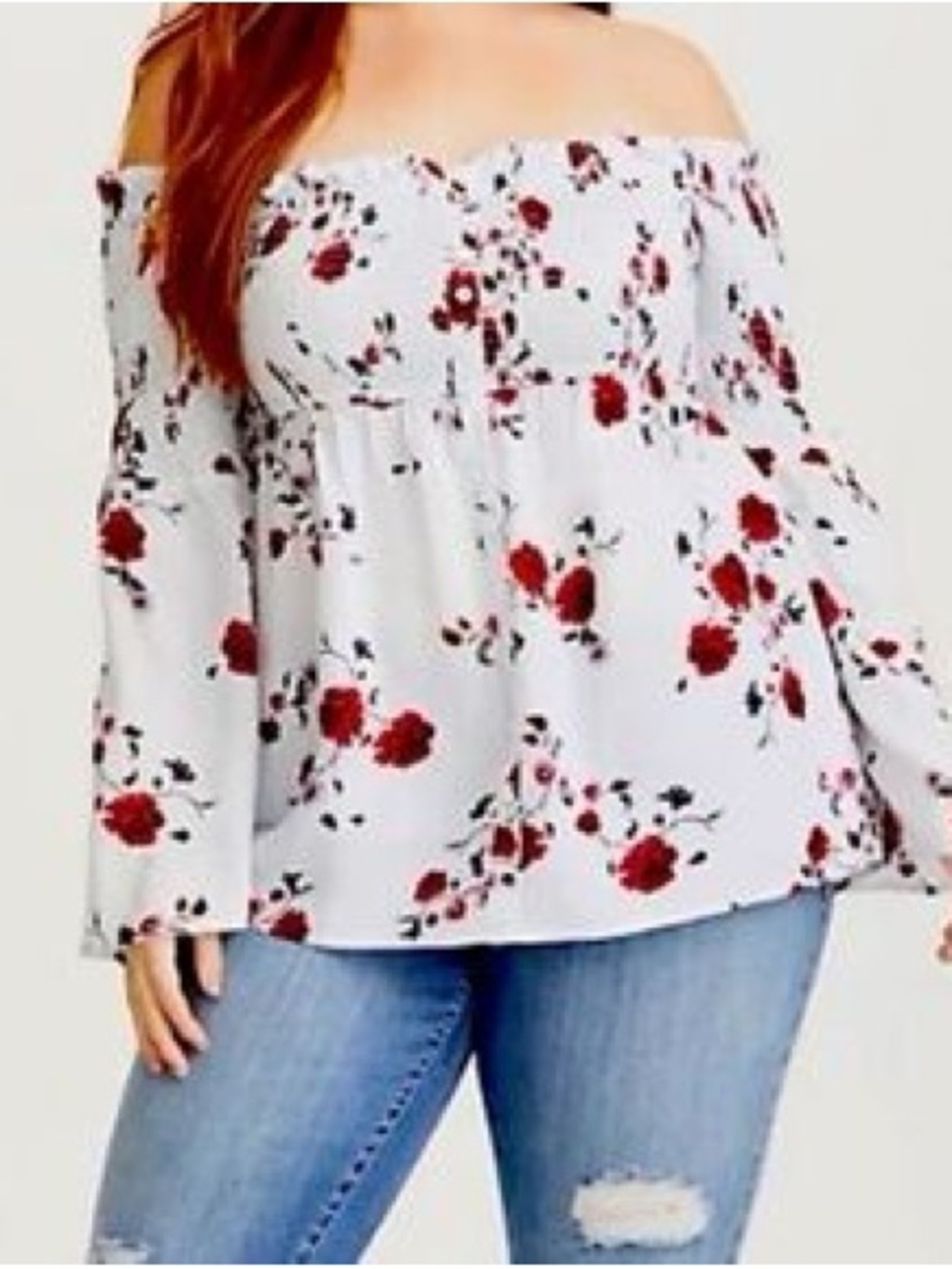 torrid White Off-Shoulder Blouse with Red Floral Print size 2X
